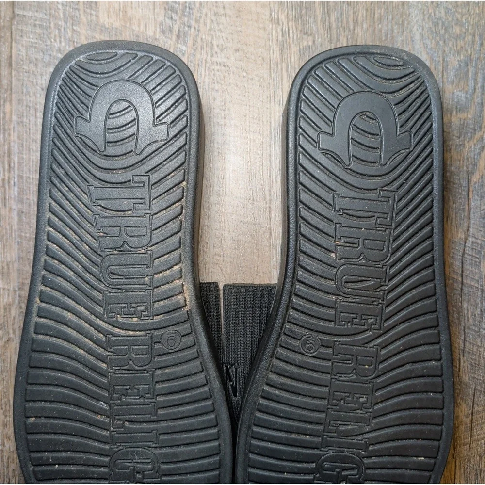 True Religion Jann Black Slip On Platform Open Toe Sandals Womens Size 8
